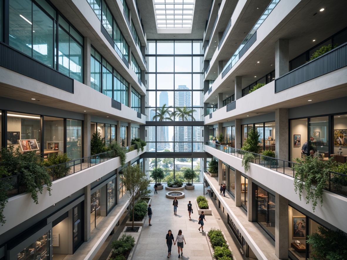 Prompt: Science center interior, sleek columns, modern architecture, minimalist design, natural stone floors, glass ceilings, open atriums, interactive exhibits, futuristic lighting systems, circular walkways, spiral staircases, panoramic views, shallow depth of field, 3/4 composition, realistic textures, ambient occlusion.