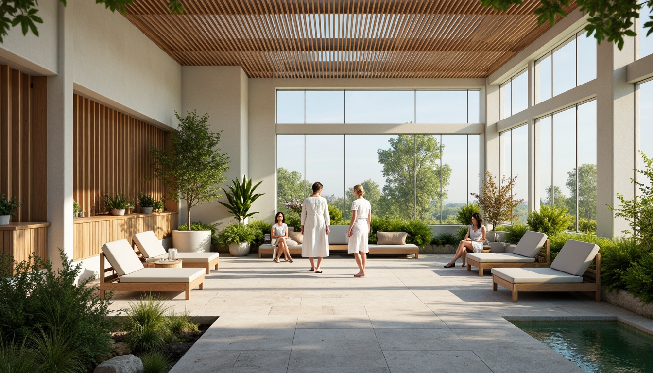 Prompt: Calming healthcare facility, natural materials, earthy tones, soothing color palette, creamy whites, warm beiges, soft blues, gentle greens, wooden accents, stone flooring, large windows, abundant natural light, comfortable seating areas, lush greenery, vibrant floral arrangements, calming water features, peaceful ambiance, shallow depth of field, 3/4 composition, panoramic view, realistic textures, ambient occlusion.