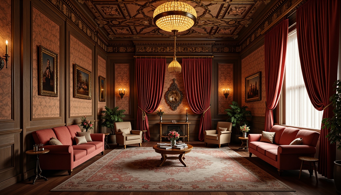 Prompt: Luxurious velvet drapes, intricately embroidered fabrics, richly patterned tapestries, opulent golden threads, lavish silk upholstery, ornate wooden furnishings, grandiose chandeliers, dramatic candlelight, warm earthy tones, Renaissance-inspired motifs, classical architectural elements, elegant proportions, harmonious color palette, soft diffused lighting, shallow depth of field, 2/3 composition, realistic textures, ambient occlusion.