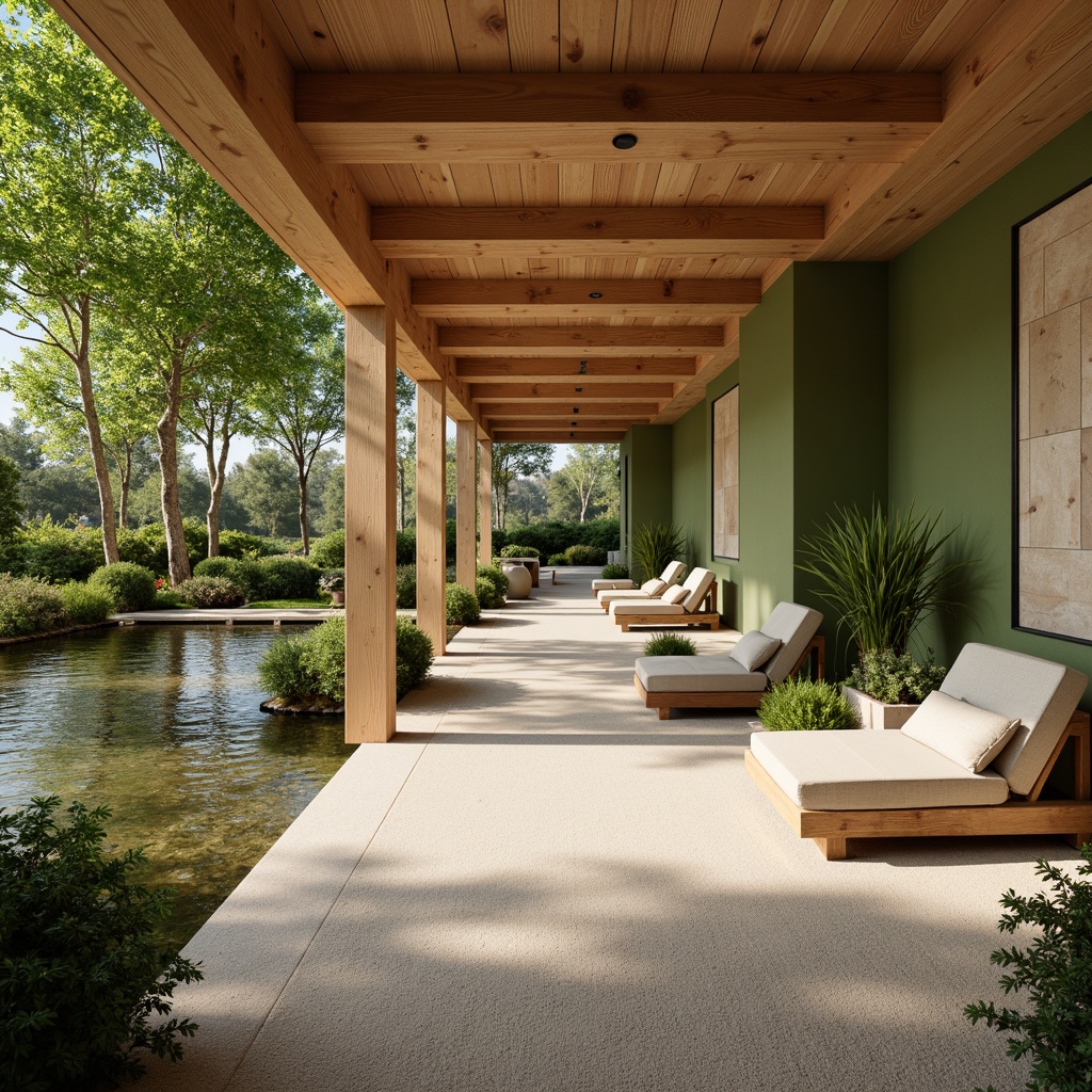 Prompt: Soothing wellness center, natural wood accents, calming green walls, plush carpets, comfortable seating areas, peaceful water features, serene outdoor gardens, lush foliage, warm beige tones, organic textures, minimalist decor, abundant natural light, soft diffused lighting, relaxing color palette, earthy scents, calming aromatherapy, cozy reading nooks, gentle soundscapes, peaceful ambiance, harmonious layout, 1/1 composition, shallow depth of field, realistic rendering.