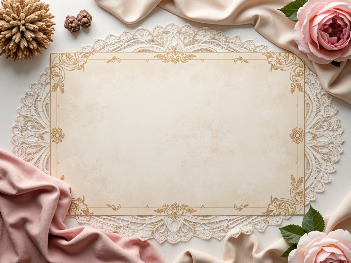 Prompt: Soft feminine decor, pastel hues, distressed finishes, vintage accents, rustic wood tones, worn velvet fabrics, ornate metal details, creamy whites, blush pinks, mauve undertones, warm beige backgrounds, subtle gold highlights, delicate lace patterns, natural linen textures, gentle lighting effects, soft focus photography, 1/2 composition, romantic atmosphere, whimsical illustrations, elegant typography.