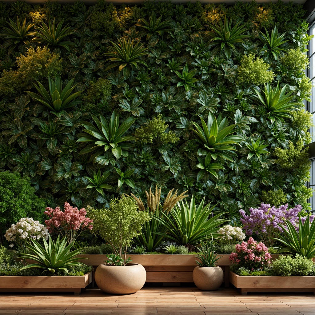 Prompt: Lush greenery, vibrant flowers, natural textures, wooden planters, modern minimalist vases, tropical leaf patterns, botanical illustrations, living walls, vertical gardens, indoor jungle atmosphere, warm cozy lighting, soft shadows, 1/1 composition, realistic foliage, ambient occlusion, serene ambiance.