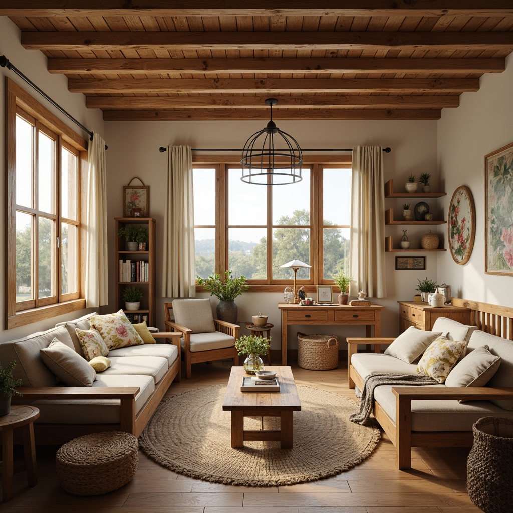 Prompt: Cozy farmhouse-style dorm room, rustic wooden furniture, vintage decorative items, natural fiber textiles, soft pastel colors, floral patterns, linen fabrics, woven baskets, reclaimed wood accents, earthy tone walls, plush area rugs, warm golden lighting, shallow depth of field, 1/1 composition, intimate atmosphere, realistic textures, ambient occlusion.