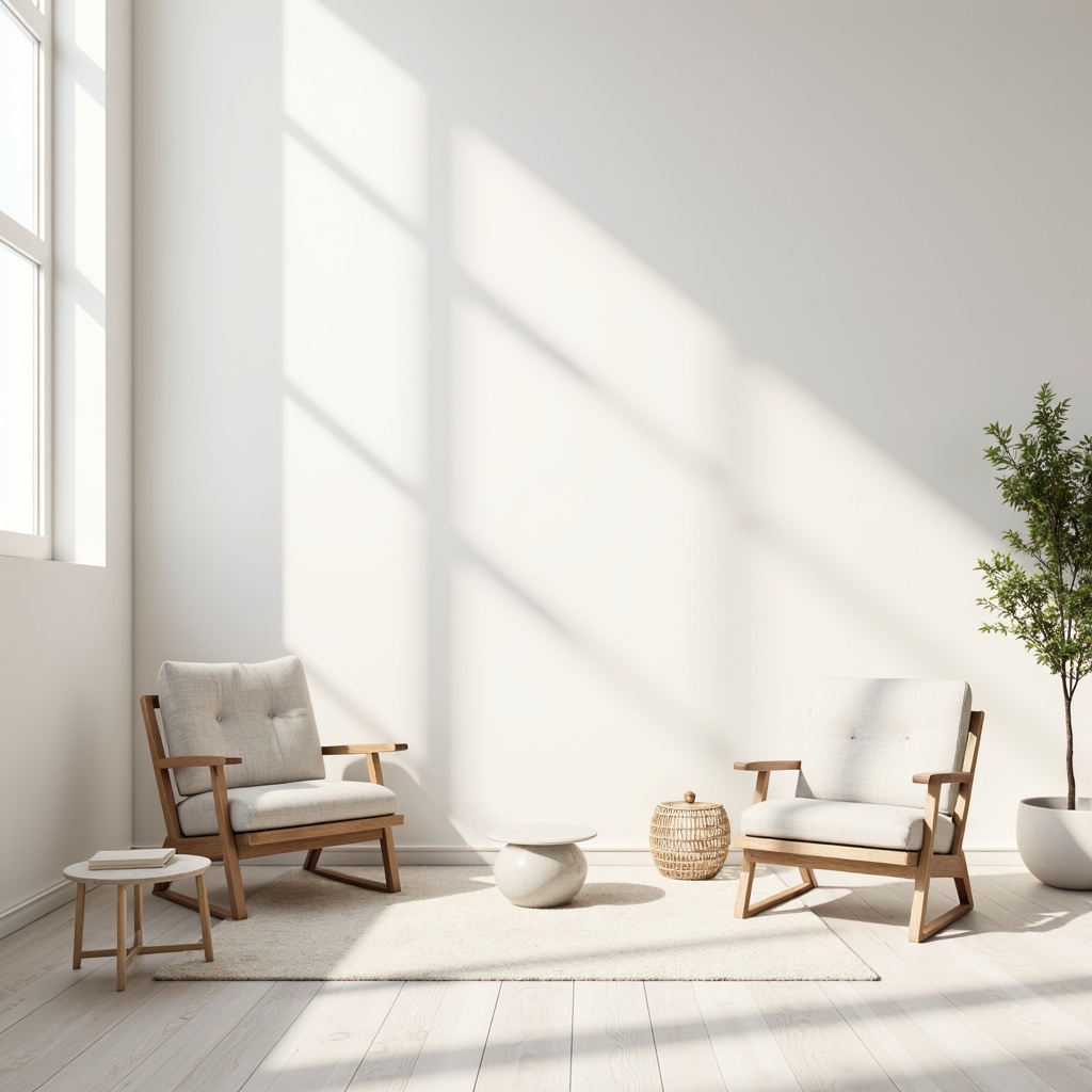 Prompt: Monochromatic background, soft pastel hues, calming whites, creamy neutrals, subtle grays, elegant typography, simple icons, plenty of negative space, natural textures, minimalist decor, Scandinavian-inspired furniture, airy atmosphere, warm daylight, gentle shadows, shallow depth of field, 1/1 composition, realistic renderings.