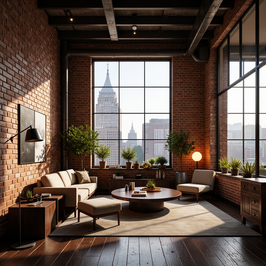 Prompt: Industrial chic loft, exposed brick walls, metal beams, reclaimed wood floors, minimalist decor, cozy reading nooks, oversized windows, natural light pouring in, warm softbox lighting, table lamps, floor lamps, LED strips, color-changing ambiance, dimmable fixtures, task-oriented illumination, layered lighting design, 3-point lighting setup, high ceilings, urban city views, morning sunlight, afternoon glow, evening warmth, realistic shadows, subtle gradient effects.