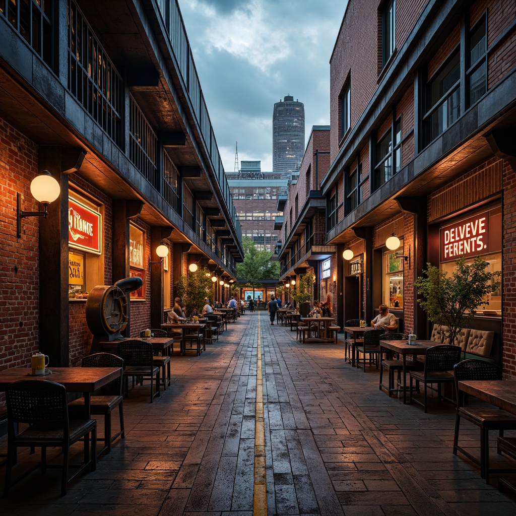 Prompt: Industrial chic factory, exposed brick walls, metal beams, reclaimed wood floors, functional machinery, metallic pipes, neon signs, urban cityscape, cloudy sky, dramatic lighting, high contrast shadows, 1/2 composition, close-up shots, gritty realistic textures, ambient noise effects.