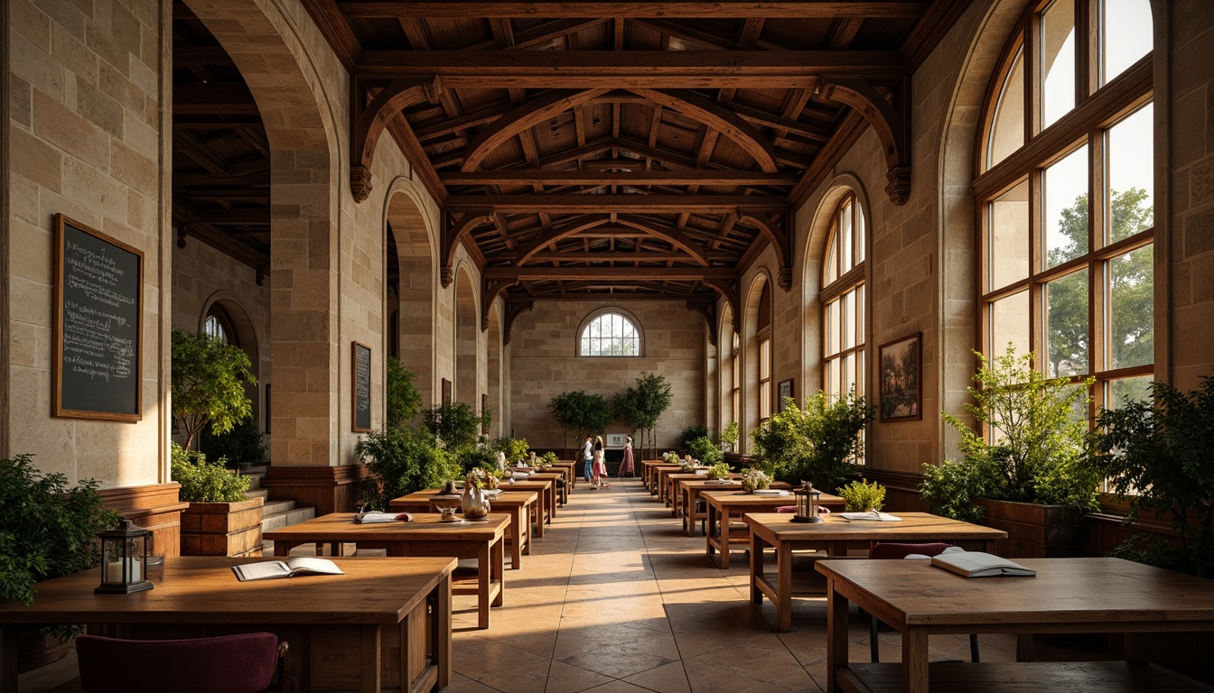 Prompt: Traditional university buildings, rich wood tones, earthy brown stones, ivy-covered walls, ornate Gothic arches, classic columns, subtle cream colors, muted greenery, vintage chalkboards, wooden desks, leather-bound books, elegant lanterns, warm golden lighting, soft focus, shallow depth of field, 1/1 composition, realistic textures, ambient occlusion.