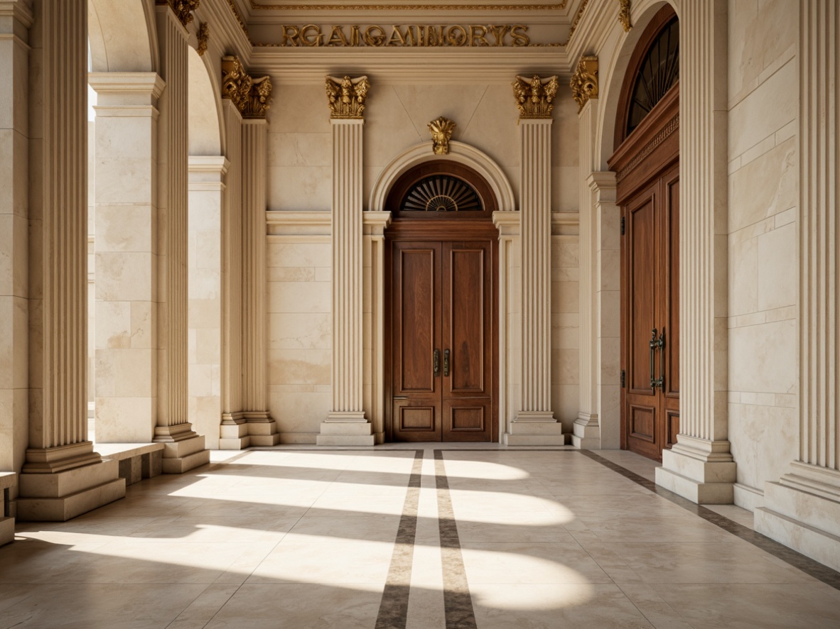 Prompt: Elegant neoclassical architecture, ornate columns, intricate moldings, grandiose proportions, soft creamy marble, warm beige stone, rich walnut wood, subtle gilded accents, muted earthy tones, serene natural light, shallow depth of field, 1/2 composition, symmetrical framing, realistic textures, ambient occlusion.