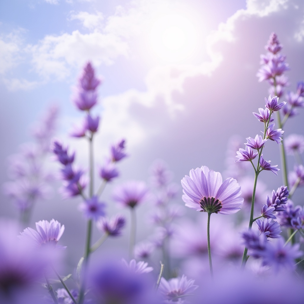 Prompt: Soft lavender hues, calming blue tones, pastel colors, gentle gradient transitions, delicate flower patterns, dreamy skies, wispy clouds, subtle texture overlays, romantic ambiance, warm natural lighting, shallow depth of field, 1/2 composition, intimate close-up shots, realistic material reflections, ambient occlusion.Let me know if you need any adjustments!