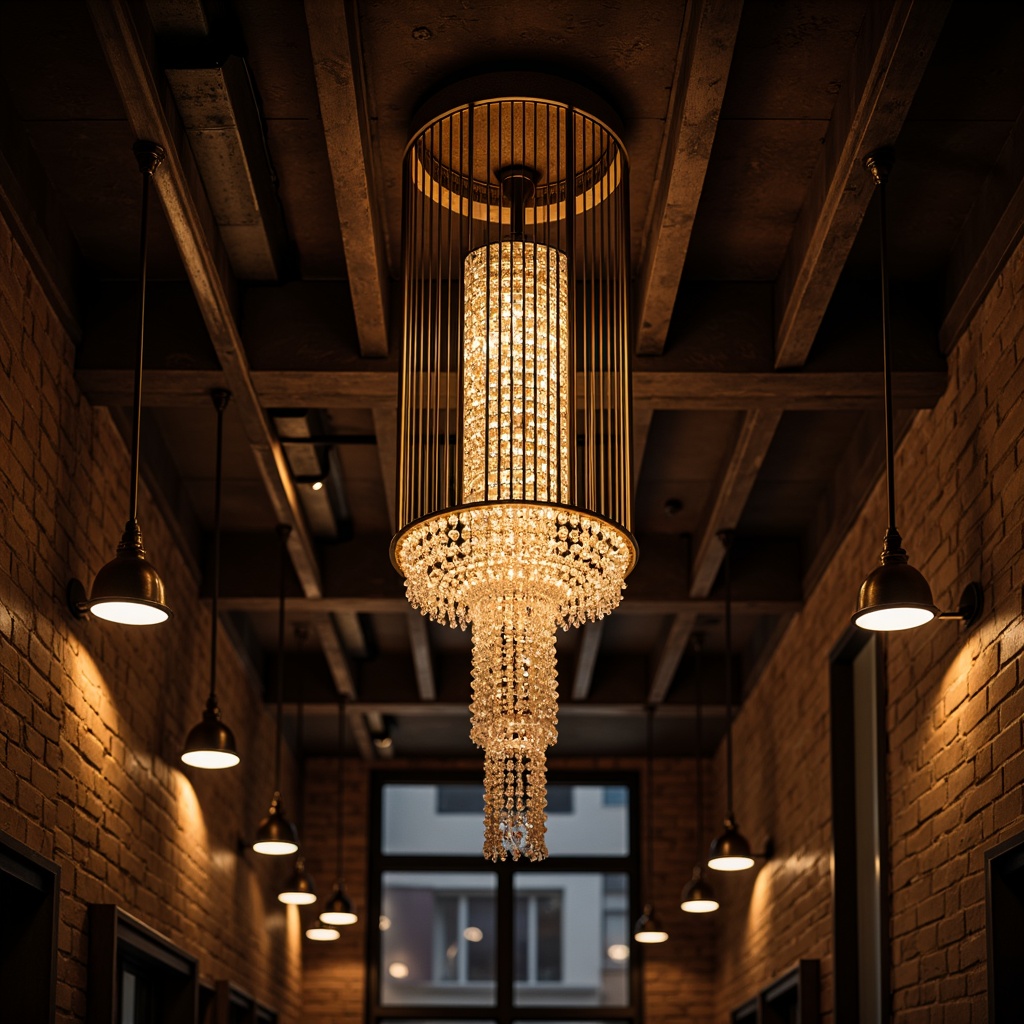 Prompt: Dramatic interior, luxurious chandelier, crystal droplets, ambient warm glow, modern pendant lights, sleek metal shades, minimalist design, rustic wooden accents, vintage industrial fixtures, exposed brick walls, urban loft atmosphere, softbox lighting, high-contrast ratios, cinematic mood, low-key shadows, 1/1 composition, realistic textures.