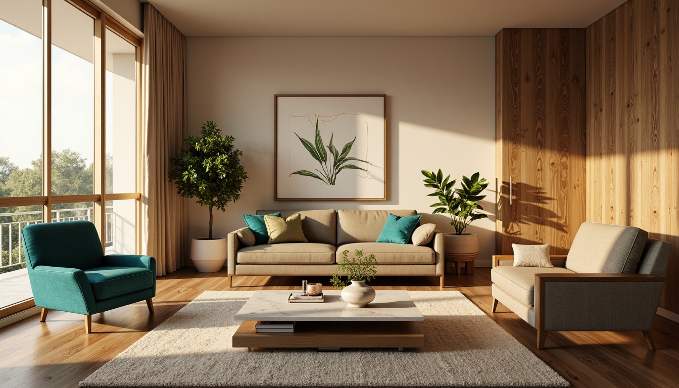 Prompt: Cozy living room, warm beige walls, rich walnut wood flooring, comfortable velvet sofa, vibrant turquoise accents, soft golden lighting, elegant marble coffee table, lush green plants, natural linen curtains, calming atmosphere, relaxing ambiance, warm earthy tones, soothing pastel hues, gentle color transitions, 1/1 composition, intimate view, realistic textures, ambient occlusion.