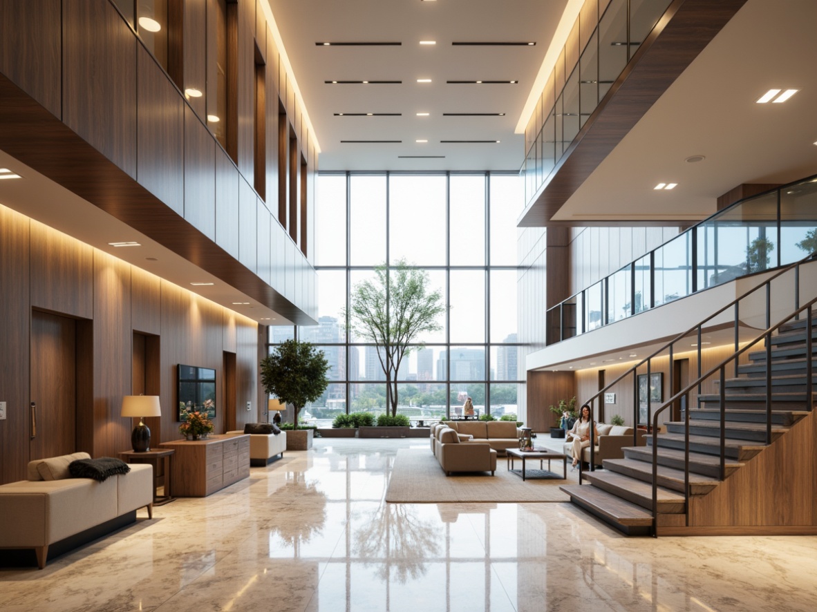 Prompt: Polished chrome accents, luxurious marble floors, high-gloss wood panels, sleek glass railings, modern LED lighting, spacious open layouts, minimalist decoration, sophisticated neutral tones, elegant curve lines, dramatic ceiling heights, expansive windows, natural daylight, soft warm ambiance, shallow depth of field, 3/4 composition, realistic textures, ambient occlusion.