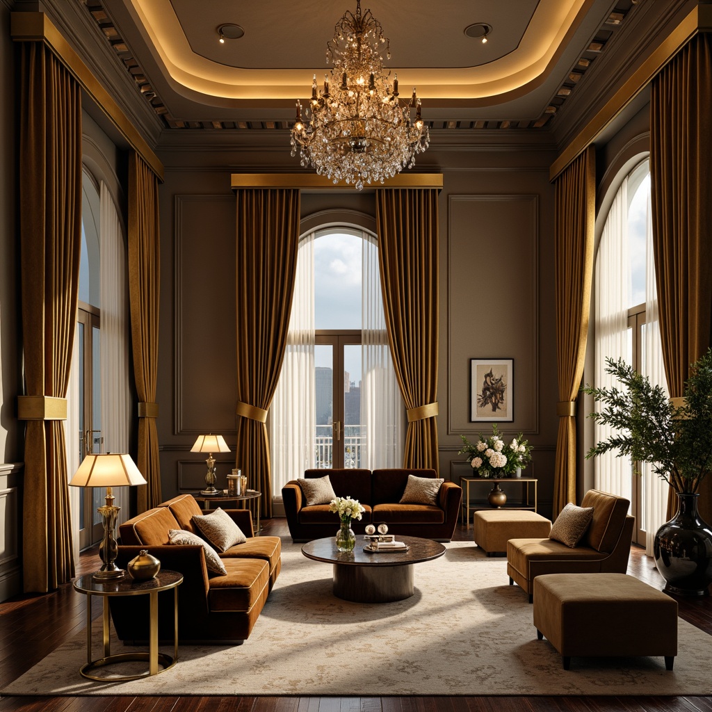 Prompt: Elegant living room, luxurious sofa, velvet upholstery, golden accents, marble coffee table, stylish chandelier, crystal pendant lights, floor lamps with sculptural shapes, warm ambient glow, softbox lighting, 1/1 composition, shallow depth of field, realistic textures, subtle shading, morning sunlight filtering through curtains.