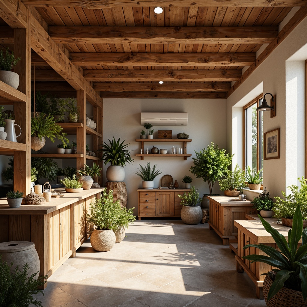 Prompt: Cozy workshop, warm wooden tones, soft pastel hues, creamy whites, earthy browns, rustic metal accents, natural stone textures, lush greenery, abundant sunlight, softbox lighting, shallow depth of field, 1/1 composition, realistic wood grains, ambient occlusion.