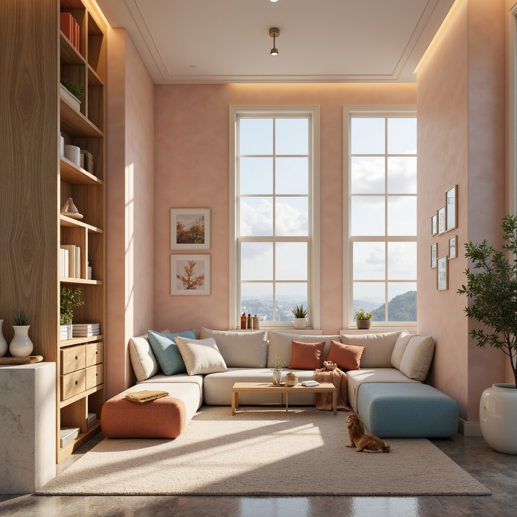 Prompt: Harmonious color scheme, pastel hues, soft peach tones, calming blue shades, creamy whites, rich wood accents, natural textiles, earthy terracotta, subtle gradient effects, warm ambient lighting, shallow depth of field, 2/3 composition, cinematic view, realistic reflections, atmospheric fog, gentle misting.