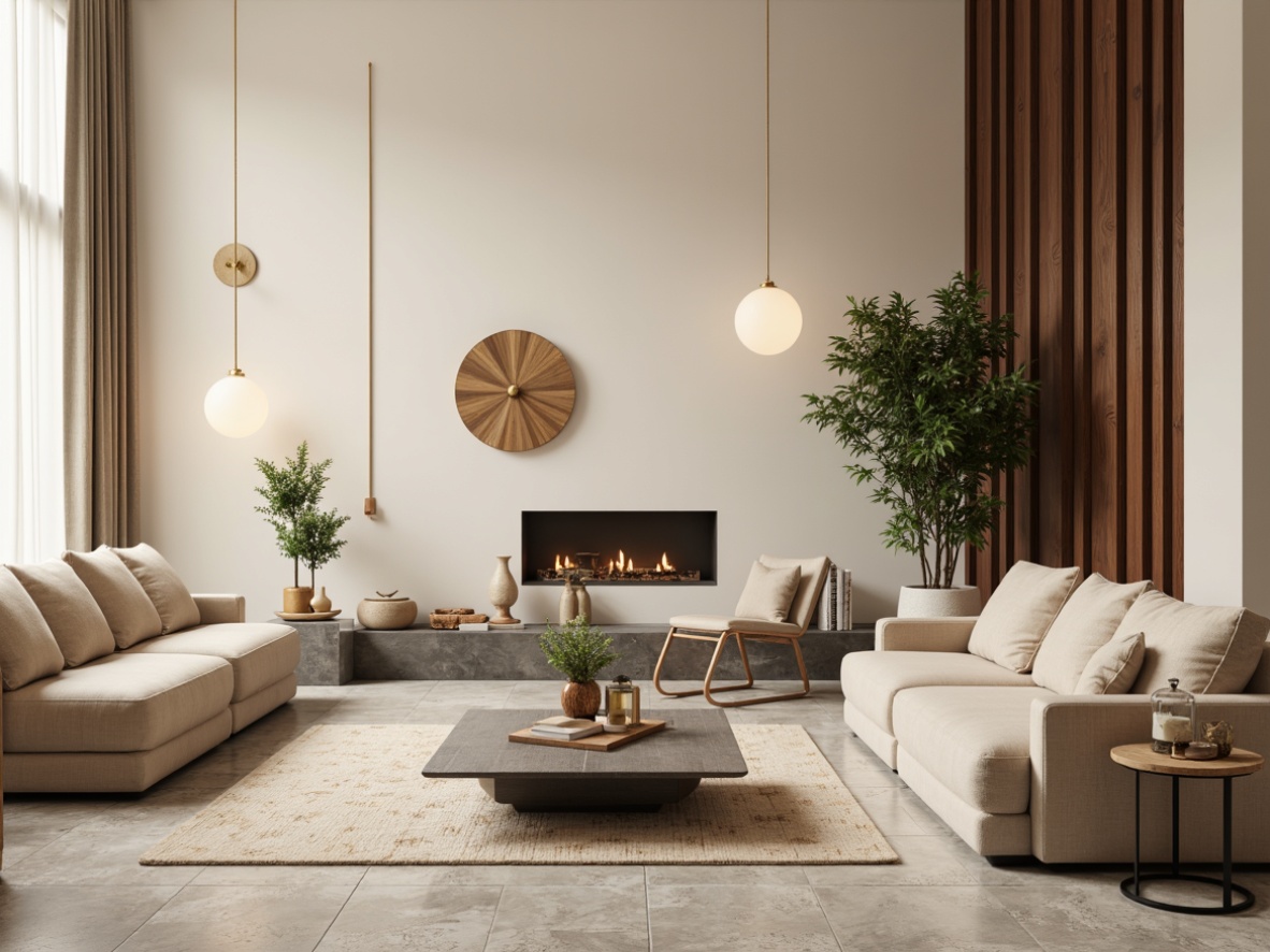 Prompt: Elegant living room, soft cream walls, warm beige furniture, rich walnut wood accents, plush velvet sofas, golden lighting fixtures, subtle patterned rugs, minimal decor, natural stone flooring, neutral color scheme, calming atmosphere, soft focus, 1/1 composition, realistic textures, ambient occlusion.