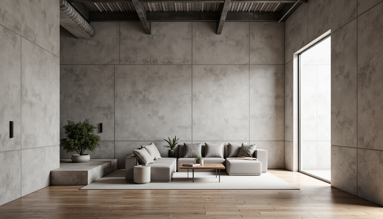 Prompt: Minimalist interior, concrete walls, polished wooden floors, industrial metal beams, sleek low-profile furniture, monochromatic color scheme, subtle textures, soft diffused lighting, shallow depth of field, 3/4 composition, realistic materials, ambient occlusion, natural stone accents, matte finishes, geometric patterns, neutral tone palette, calm atmosphere, serene ambiance.