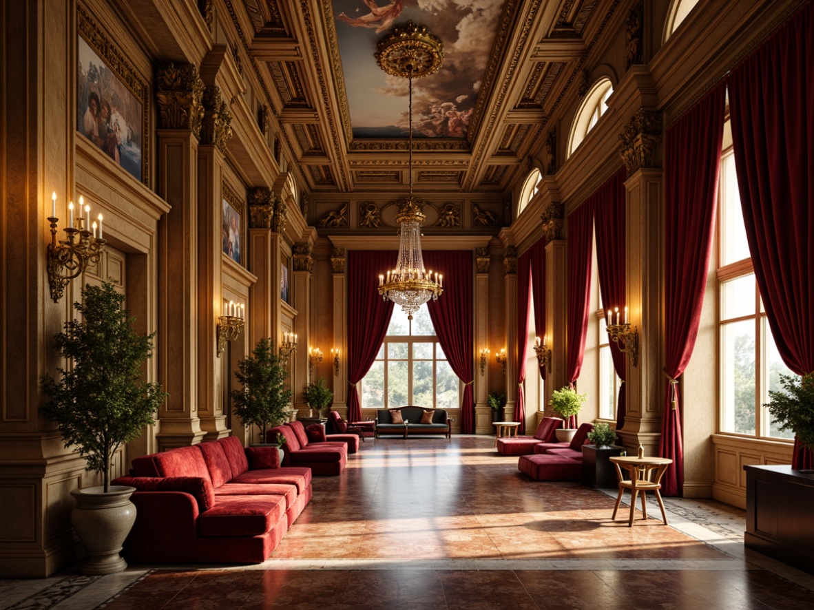 Prompt: Opulent palace interior, rich velvet fabrics, intricate gold ornaments, ornate wooden carvings, luxurious marble floors, grandiose crystal chandeliers, lavish silk drapes, majestic stone columns, exquisite fresco ceilings, dramatic candlelight, warm golden lighting, shallow depth of field, 2/3 composition, detailed textures, ambient occlusion.