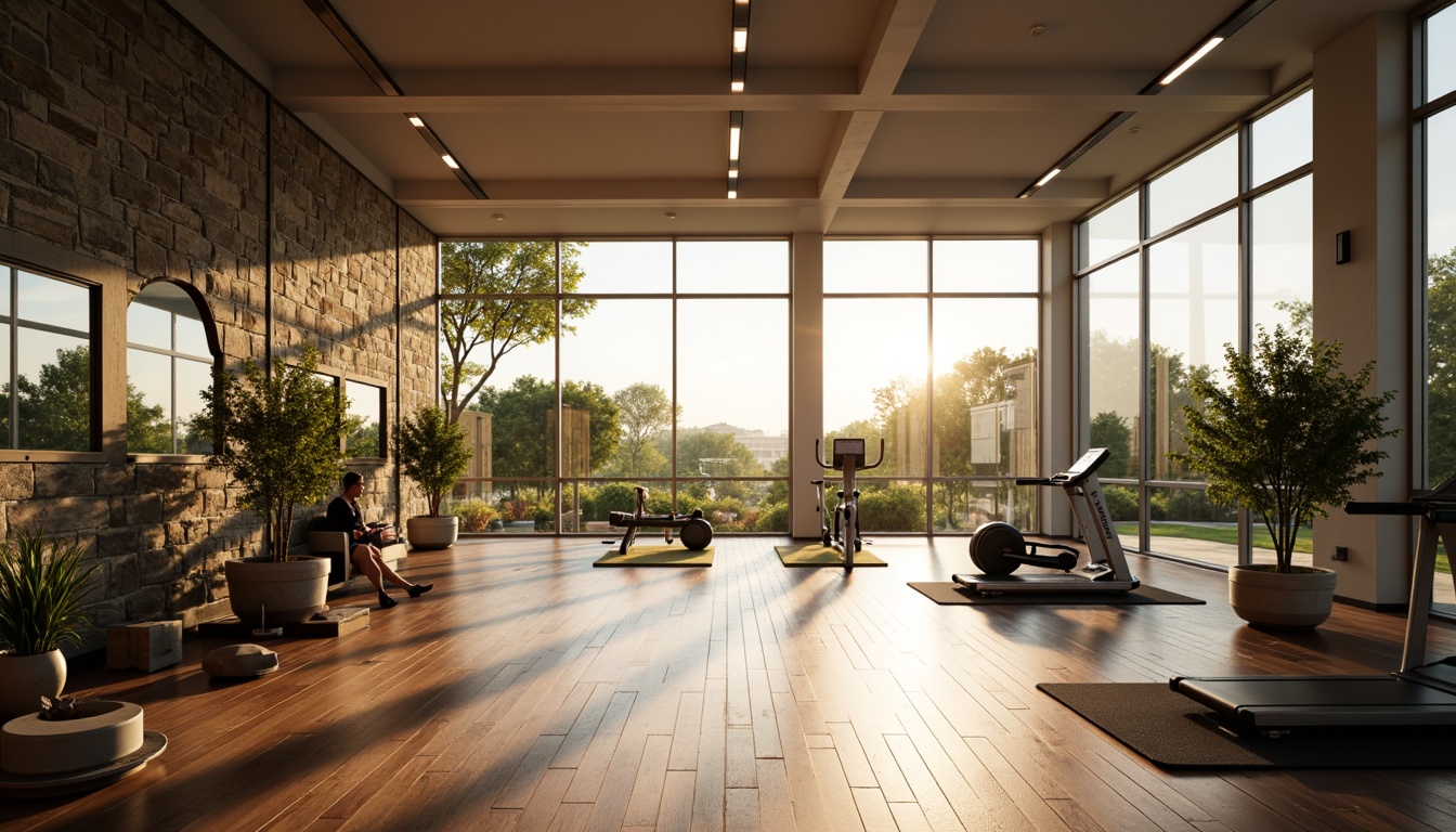 Prompt: Well-lit home gym, large windows, floor-to-ceiling glass walls, mirror reflections, polished wooden floors, modern minimalist decor, natural stone accent walls, high ceilings, airy atmosphere, bright morning sunlight, soft warm glow, shallow depth of field, 3/4 composition, panoramic view, realistic textures, ambient occlusion, fitness equipment silhouettes, motivational quotes, green plants, fresh air circulation.