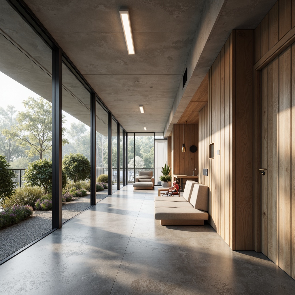 Prompt: Modern minimalist interior, sleek lines, neutral color palette, polished concrete floors, floor-to-ceiling windows, natural daylight, warm ambient lighting, recessed ceiling lights, pendant lamps, metallic fixtures, soft diffused illumination, 1/1 composition, shallow depth of field, realistic textures, ambient occlusion.