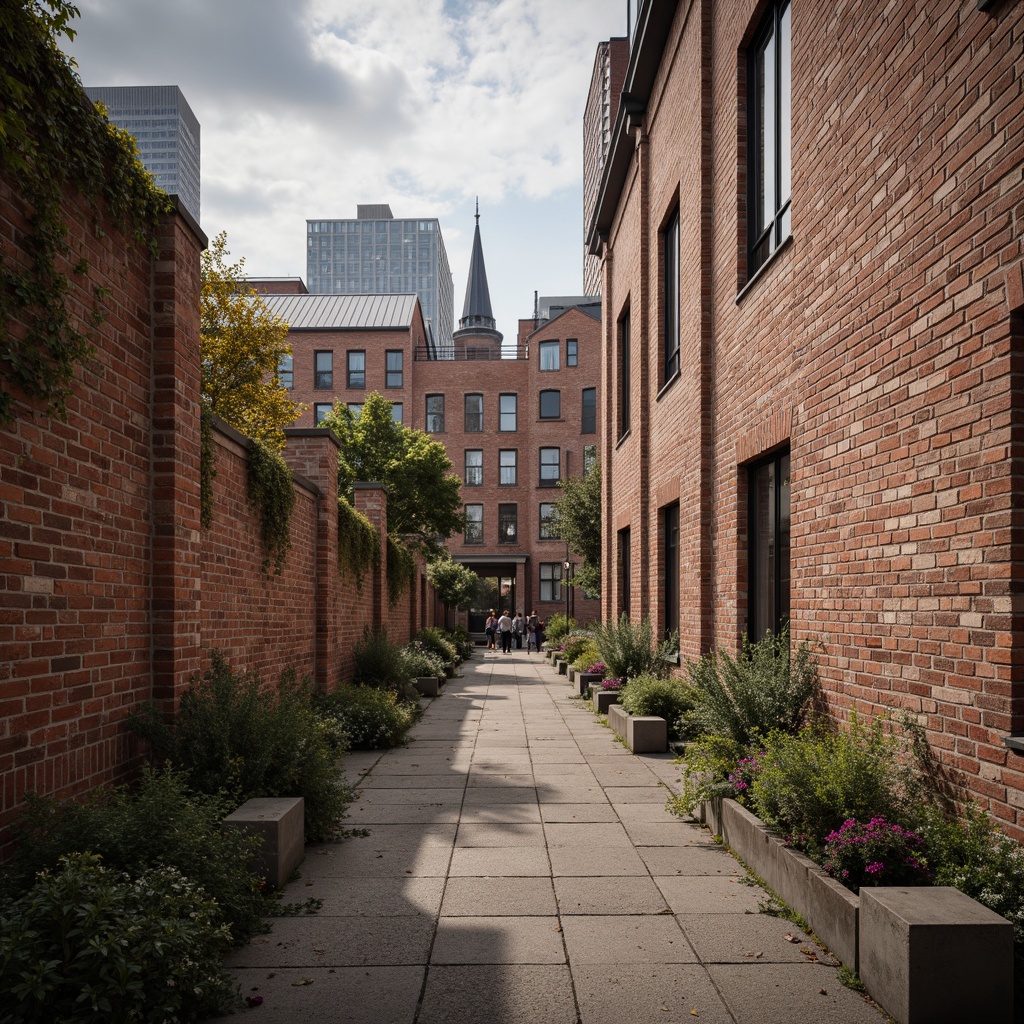 Prompt: Rustic brick walls, distressed textures, earthy tones, weathered effects, worn-out mortar, vintage charm, classic architecture, urban settings, cityscape backgrounds, cloudy skies, soft natural lighting, shallow depth of field, 1/2 composition, realistic renderings, ambient occlusion, detailed normal maps.