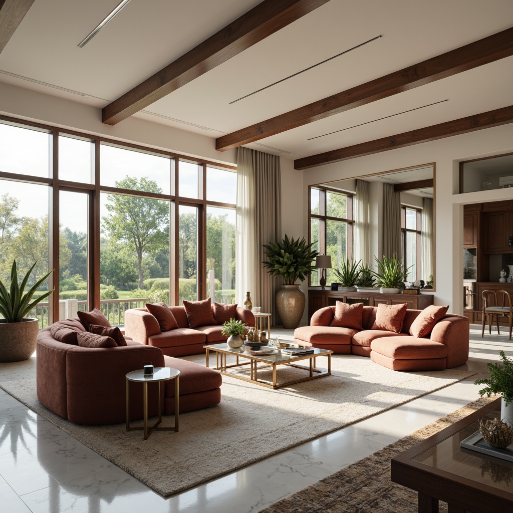 Prompt: Elegant transitional living room, luxurious velvet sofas, polished wooden coffee tables, sleek glass accents, ornate metal frames, creamy white marble floors, subtle patterned rugs, floor-to-ceiling windows, natural light pouring in, soft warm glow, 1/1 composition, shallow depth of field, realistic reflections, ambient occlusion.