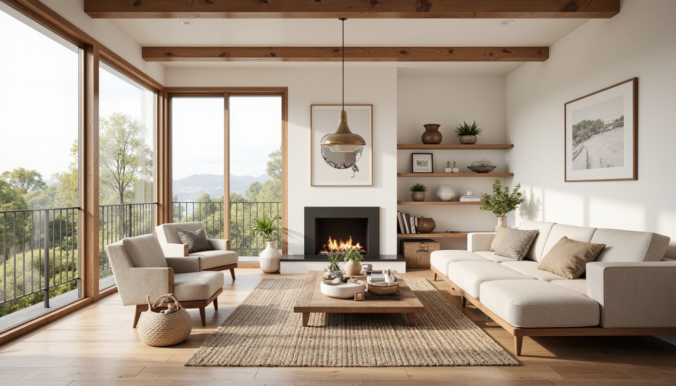 Prompt: Cozy Scandinavian family room, light-filled space, wooden flooring, minimalist decor, comfortable sofas, soft cushions, natural textiles, woven baskets, pendant lamps, rustic coffee tables, vintage rugs, functional shelving units, modern wall art, calm color palette, creamy whites, warm beiges, soft grays, floor-to-ceiling windows, panoramic views, gentle morning light, subtle shadows, shallow depth of field, 2/3 composition, intimate atmosphere.