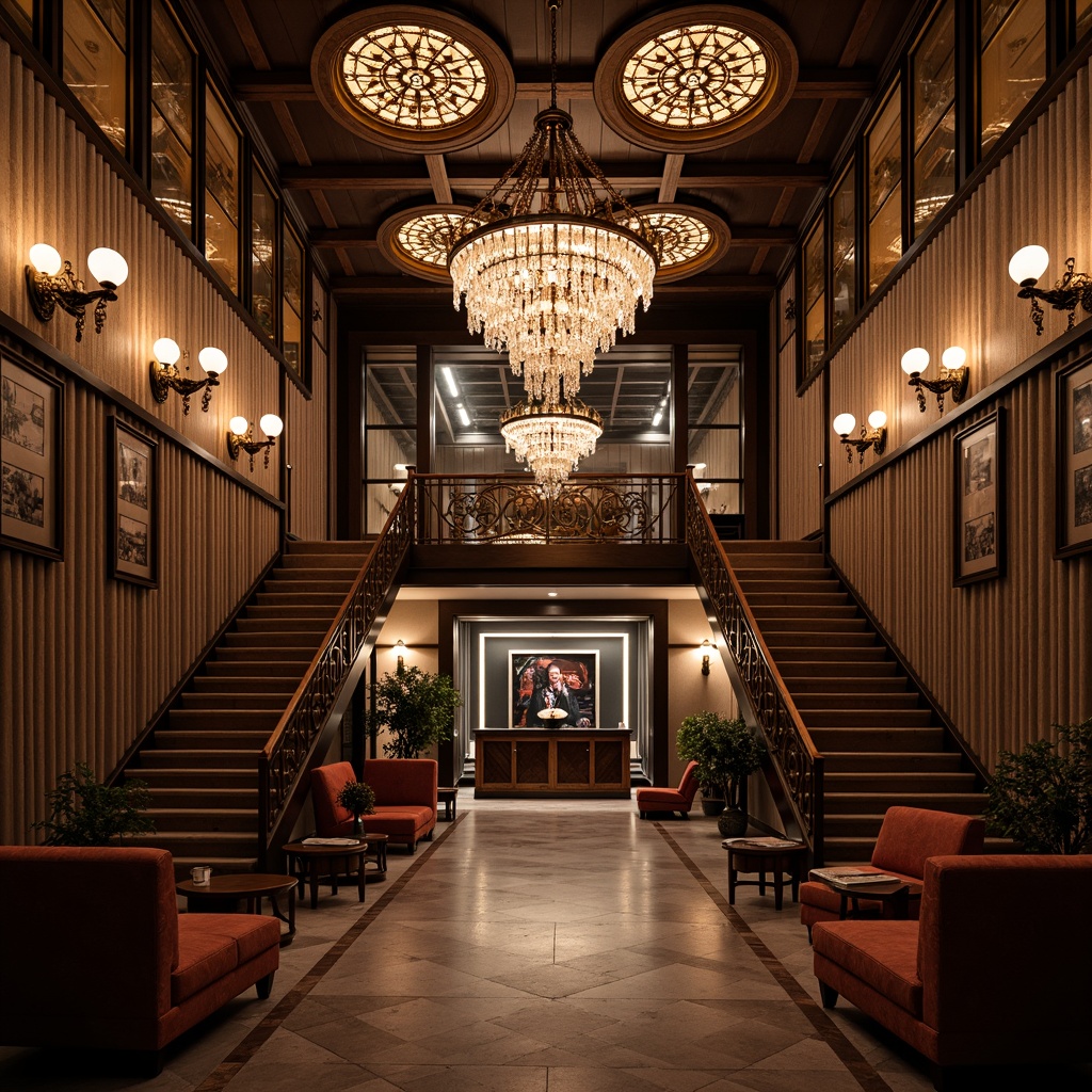 Prompt: Elegant basement, ornate metalwork, lavish chandeliers, geometric patterned sconces, crystal droplet pendants, bronze fixtures, opulent ceiling medallions, luxurious textiles, rich wood paneling, dramatic staircases, bold color schemes, high-contrast lighting, cinematic shadows, atmospheric ambiance, 1920s-inspired aesthetics, vintage flair, sophisticated elegance, refined details, soft warm glow, low-key lighting, subtle gradient effects, realistic reflections.