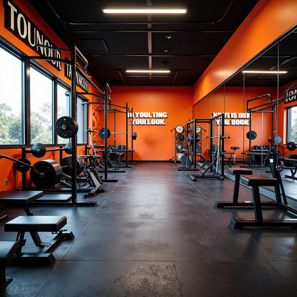 Prompt: Vibrant home gym, energetic atmosphere, bold color scheme, bright accent walls, motivational quotes, modern fitness equipment, sleek metal frames, rubber flooring, mirrored walls, high-intensity lighting, dynamic shadows, shallow depth of field, 1/1 composition, realistic textures, ambient occlusion.