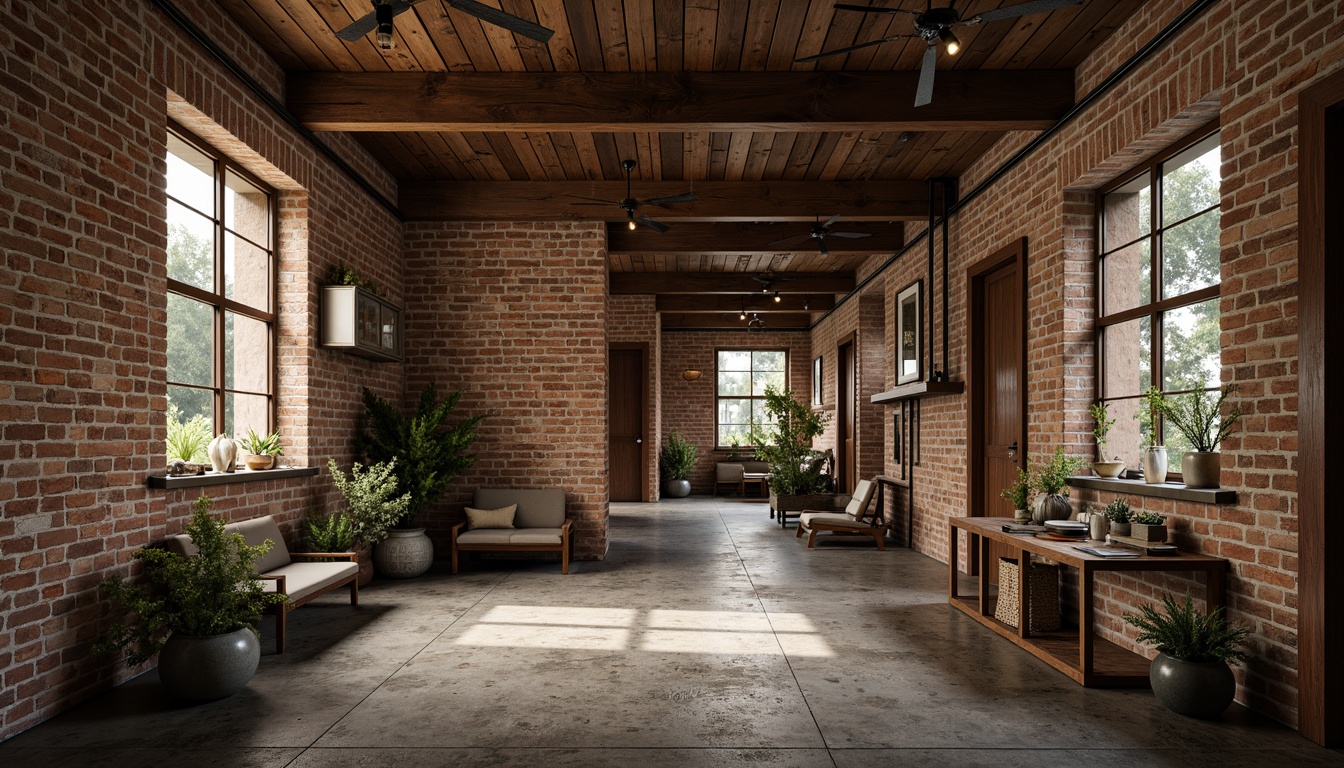 Prompt: Distressed brick walls, vintage urban feel, exposed concrete, rustic wooden accents, industrial metal beams, worn stone floors, earthy color palette, soft warm lighting, shallow depth of field, 3/4 composition, atmospheric perspective, realistic textures, ambient occlusion.