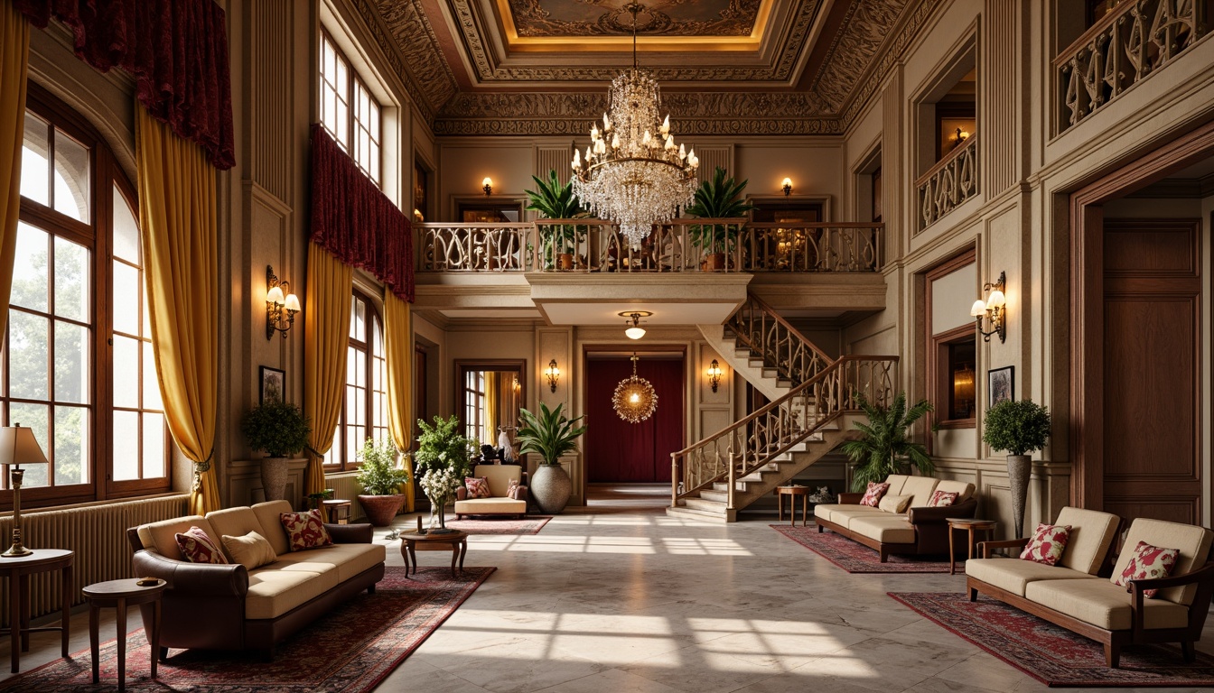 Prompt: Opulent mansion, grandiose facade, intricately carved stonework, ornate balconies, lavish furnishings, velvet drapes, crystal chandeliers, marble floors, gilded accents, luxurious fabrics, rich wood tones, majestic staircase, dramatic archways, regal color palette, warm golden lighting, soft focus, shallow depth of field, 1/1 composition, detailed textures, ambient occlusion.