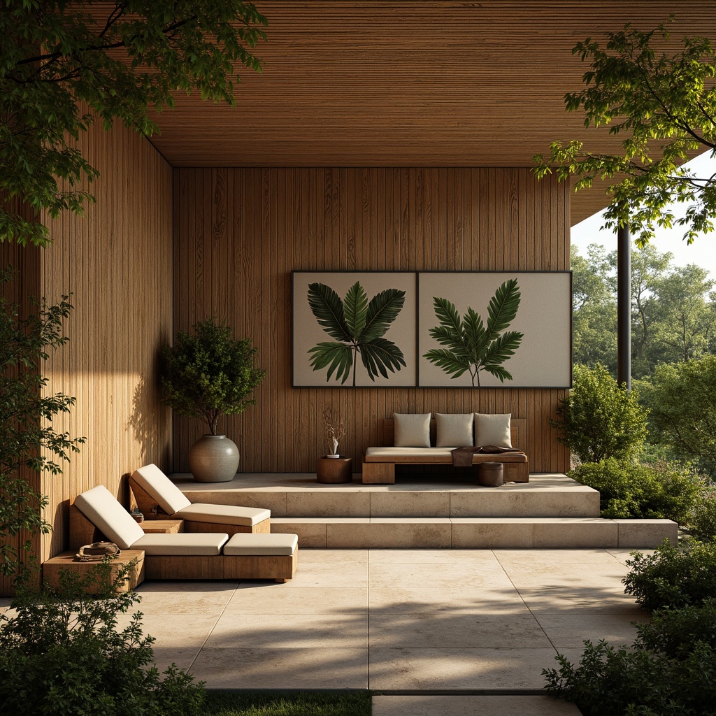 Prompt: Earthy tone, reclaimed wood accents, natural stone walls, woven bamboo textures, organic shapes, botanical prints, earthy color palette, sustainable materials, eco-friendly design, minimal ornamentation, abundant greenery, lush plants, warm ambient lighting, shallow depth of field, 1/1 composition, realistic rendering, atmospheric perspective.