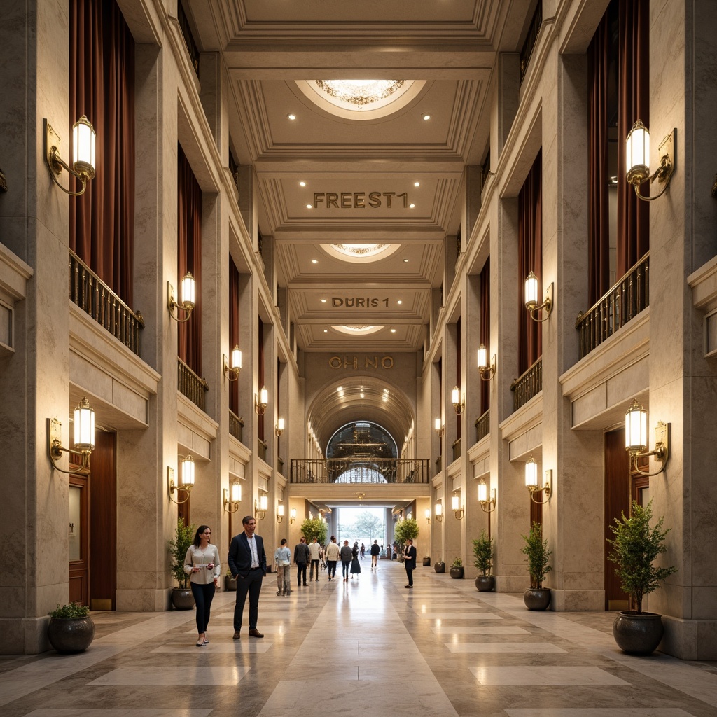 Prompt: Majestic distribution center, grandiose columns, ornate details, symmetrical facade, neutral beige walls, rich wood accents, polished marble floors, crystal chandeliers, elegant typography, luxurious velvet drapes, refined bronze hardware, soft warm lighting, shallow depth of field, 1/1 composition, realistic textures, ambient occlusion.Please let me know if this meets your requirements!