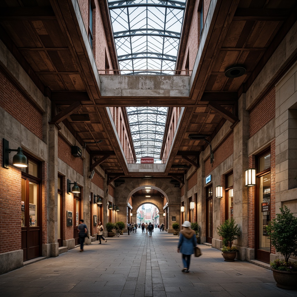 Prompt: Rustic bus station, exposed brick walls, rough-hewn stone foundations, earthy tone color palette, industrial-style metal beams, vintage signage, intricate brick patterns, ornate archways, natural light pouring through clerestory windows, shallow depth of field, 1/1 composition, warm ambient lighting, realistic textures, ambient occlusion, urban cityscape, busy streets, pedestrians walking by, blurred motion, cinematic atmosphere.