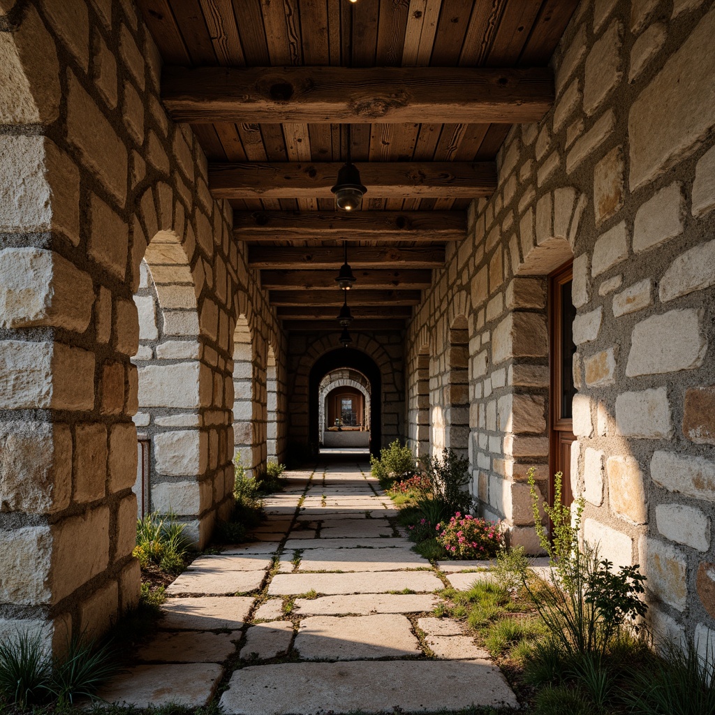 Prompt: Rustic stone walls, rough-hewn granite, weathered limestone, earthy brown tones, organic textures, natural patterns, moss-covered surfaces, aged patina, rugged outcroppings, dramatic shadows, warm ambient lighting, 1/2 composition, shallow depth of field, realistic rendering, high-frequency details.