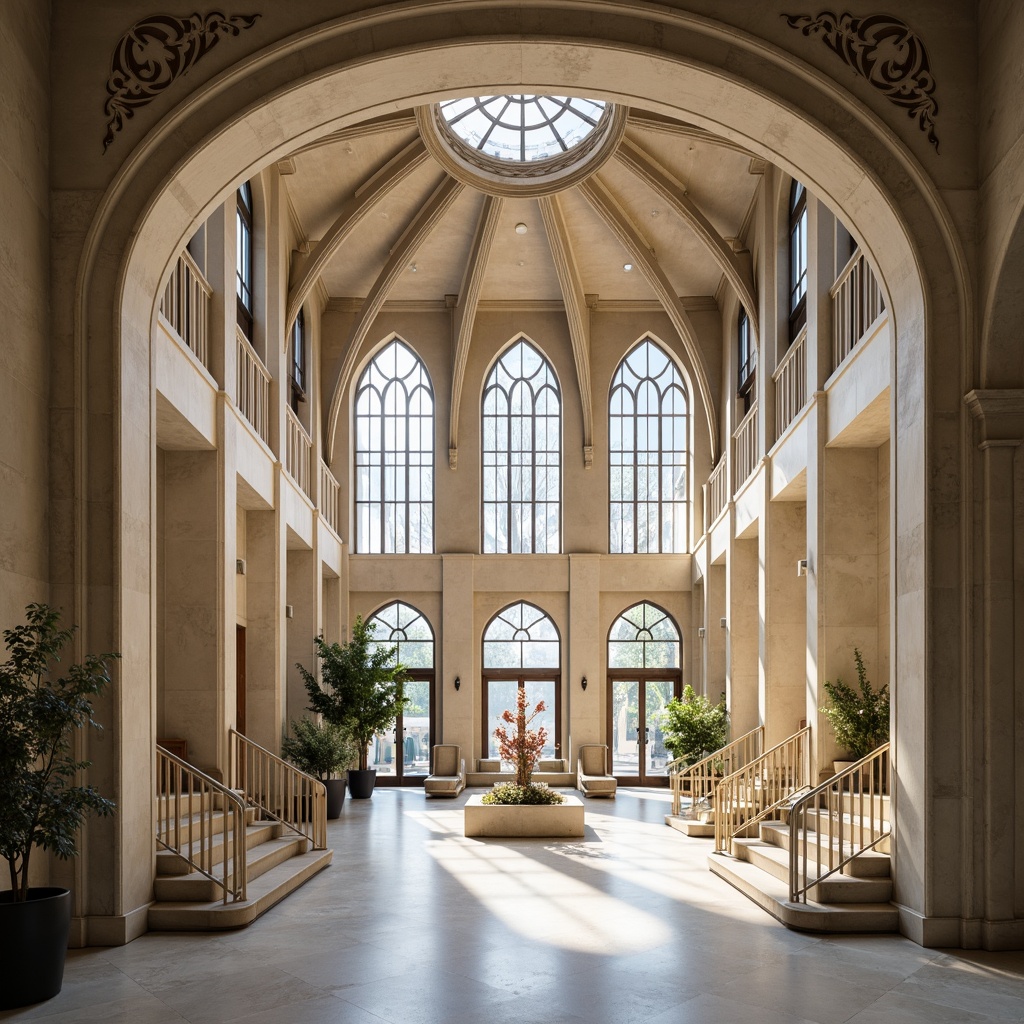 Prompt: Elegant hospital entrance, pointed arches, ribbed vaults, grand staircases, ornate stone carvings, stained glass windows, Gothic-inspired architecture, modern medical facilities, sterile white corridors, polished marble floors, warm soft lighting, shallow depth of field, 1/1 composition, symmetrical view, realistic textures, ambient occlusion.