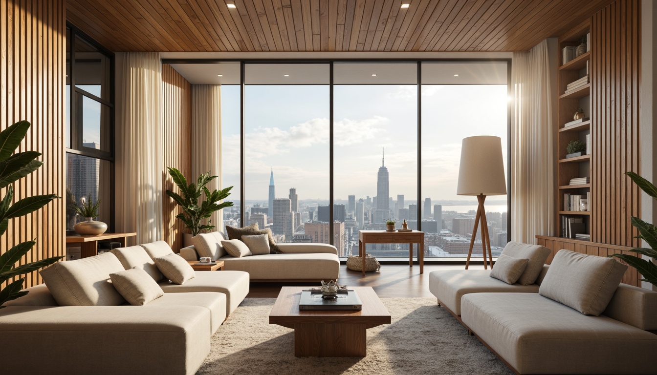 Prompt: Luxurious penthouse, sleek modern architecture, floor-to-ceiling windows, breathtaking city skyline views, rich wood accents, sophisticated neutral tones, creamy whites, warm beige, soft grays, metallic silver highlights, luxurious velvety textures, ambient warm lighting, shallow depth of field, 1/1 composition, realistic reflections, subtle gradient effects.