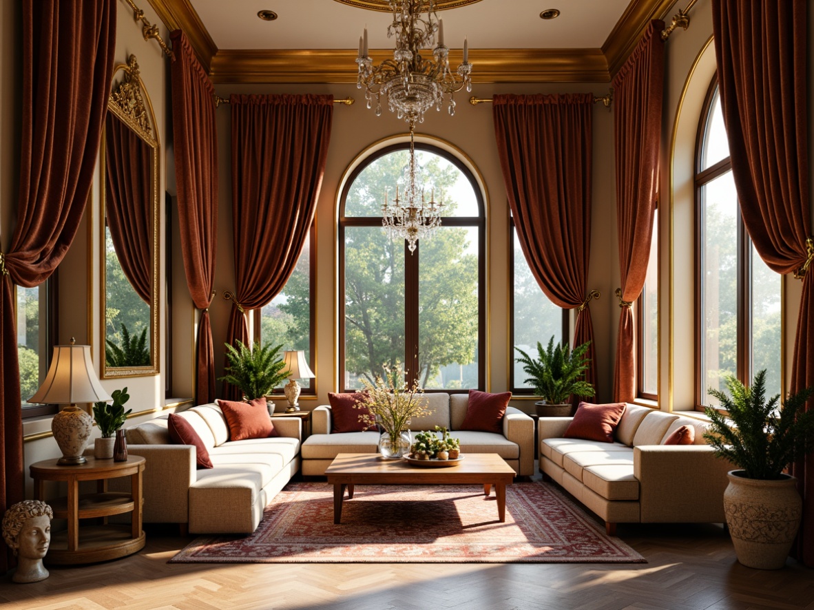 Prompt: Opulent sunroom, ornate golden frames, lavish velvet drapes, intricately carved wooden furniture, gilded mirrors, crystal chandeliers, plush sectional sofas, richly patterned rugs, majestic stone statues, exotic potted plants, warm sunny day, soft diffused lighting, 1/1 composition, dramatic shadows, realistic textures, ambient occlusion.