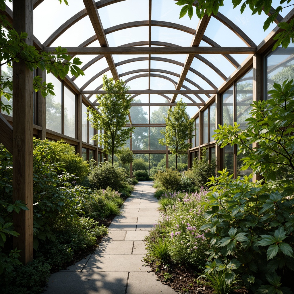 Prompt: Simple greenhouse structure, transparent glass walls, minimalist steel frames, lush greenery, natural ventilation, abundant sunlight, soft diffused lighting, rustic wooden accents, earthy tone colors, reclaimed wood textures, organic shapes, sustainable materials, living walls, vertical gardens, serene atmosphere, gentle misting systems, 1/1 composition, shallow depth of field, warm color palette, realistic plant details.