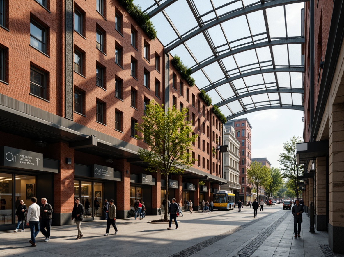 Prompt: Vibrant bus station, urban atmosphere, bustling crowd, modern architecture, exposed brickwork facade, intricate masonry patterns, warm earthy tones, rugged texture, industrial chic vibe, steel beams, glass roofs, natural light, busy streetscape, city sounds, shallow depth of field, 1/2 composition, detailed textures, ambient occlusion.