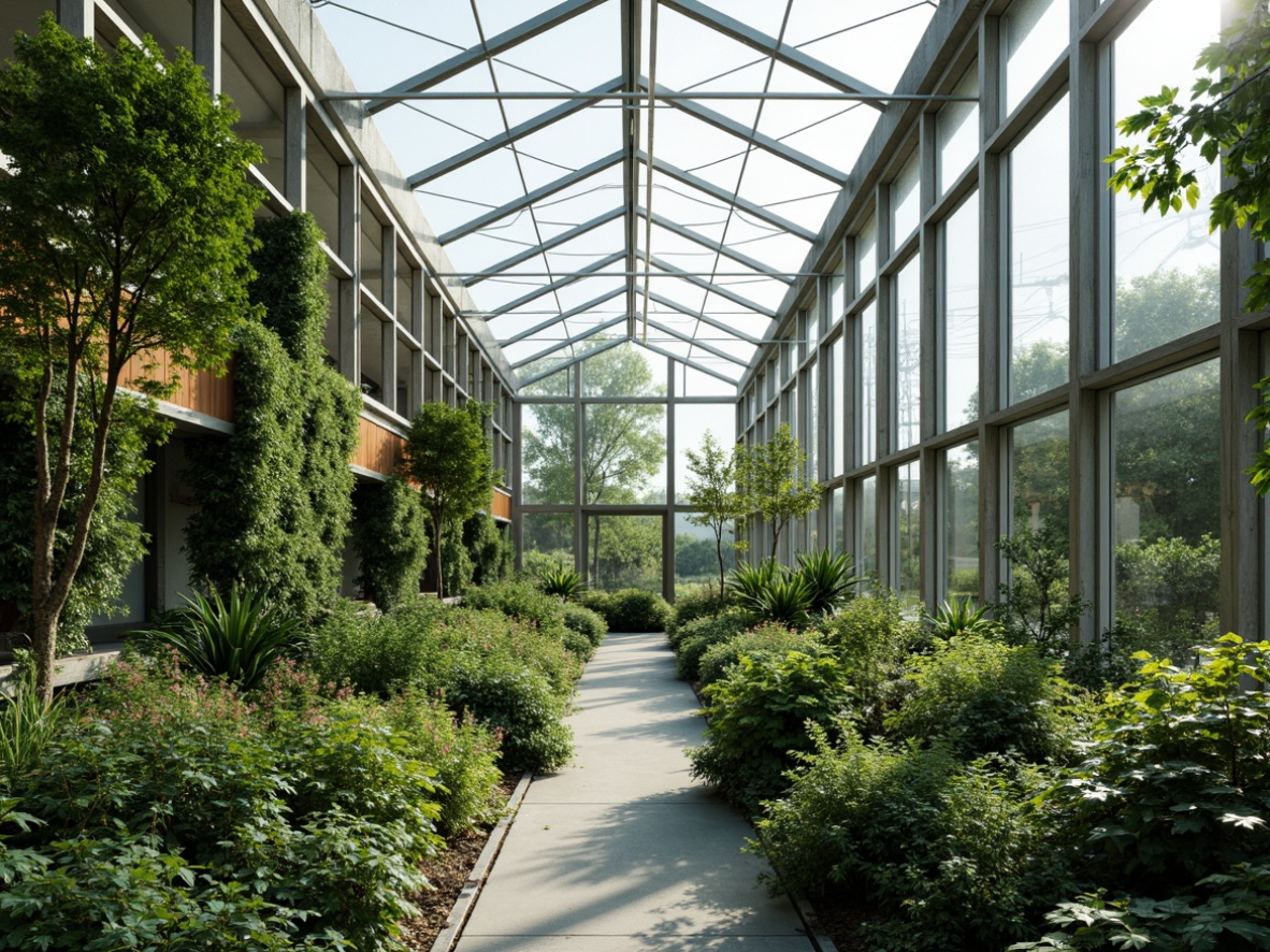 Prompt: Sleek greenhouse, lush greenery, natural ventilation, minimalist design, transparent glass walls, metal frames, industrial chic aesthetic, reclaimed wood accents, living walls, vertical gardens, modern simplicity, abundance of natural light, soft diffused lighting, shallow depth of field, 1/1 composition, panoramic view, realistic textures, ambient occlusion, serene atmosphere, calm ambiance.