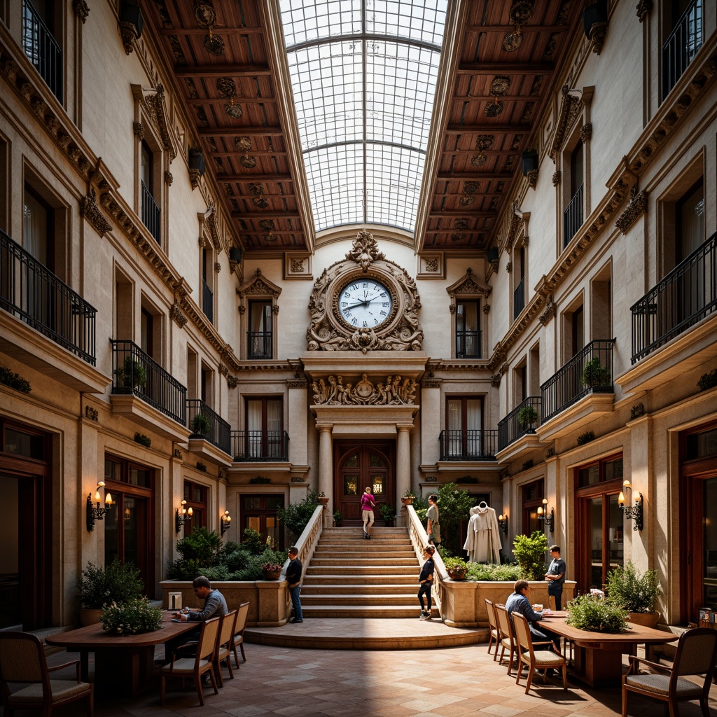 Prompt: Grand courthouse building, eclectic architectural style, ornate stone carvings, intricate clock tower, stained glass ceilings, rich wood paneling, ornamental metalwork, grand staircase, lavish chandeliers, historic landmark, urban cityscape, morning sunlight, soft warm lighting, shallow depth of field, 1/2 composition, realistic textures, ambient occlusion.