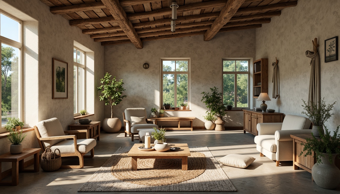 Prompt: Rustic farmhouse, vintage decor, earthy tones, warm beige, soft sage, muted blues, creamy whites, weathered wood accents, natural textiles, distressed finishes, cozy atmosphere, warm candlelight, soft shadows, relaxed composition, 3/4 frame, realistic rendering, ambient occlusion.