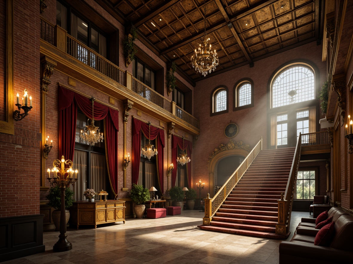 Prompt: Grandiose factory, ornate Baroque details, rustic brick walls, industrial metal beams, lavish chandeliers, warm golden lighting, dramatic shadows, rich velvet drapes, opulent furnishings, intricate stucco ceilings, grand staircases, luxurious marble floors, majestic crystal fixtures, ambient fog effects, low-key sidelighting, 1/2 composition, cinematic mood, high-contrast ratio, realistic reflections.