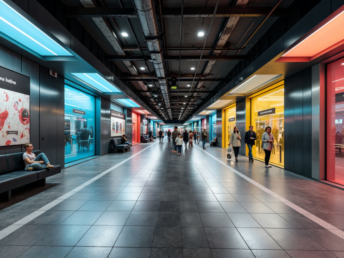 Prompt: Modern metro station interior, sleek flooring options, high-traffic durability, stain-resistant surfaces, easy maintenance, ceramic tiles, polished granite, industrial-style concrete, epoxy resin coatings, anti-slip textures, vibrant color schemes, geometric patterns, futuristic ambiance, LED lighting integration, minimalist aesthetic, functional design, bustling urban atmosphere, rush-hour crowds, underground tunnels, urban infrastructure.