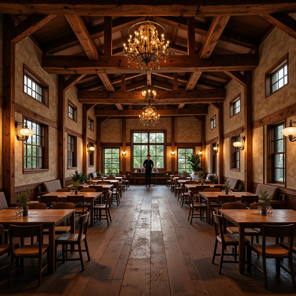 Prompt: Rustic student hall, wooden accents, warm candlelight, pendant lanterns, metal chandeliers, dimmable lighting, cozy atmosphere, natural stone walls, exposed beams, reclaimed wood furniture, earthy tones, warm color palette, softbox lighting, ambient occlusion, 1/1 composition, intimate spaces, relaxed mood, autumnal hues.