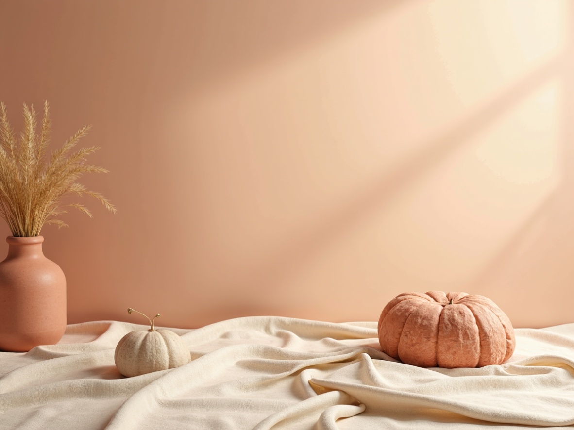 Prompt: Soft apricot hues, warm beige backgrounds, gentle golden accents, creamy whites, pale peach shades, subtle coral undertones, delicate blush pink highlights, rustic terracotta textures, natural linen fabrics, earthy clay tones, serene warm lighting, shallow depth of field, 2/3 composition, intimate atmosphere, realistic materials, ambient occlusion.