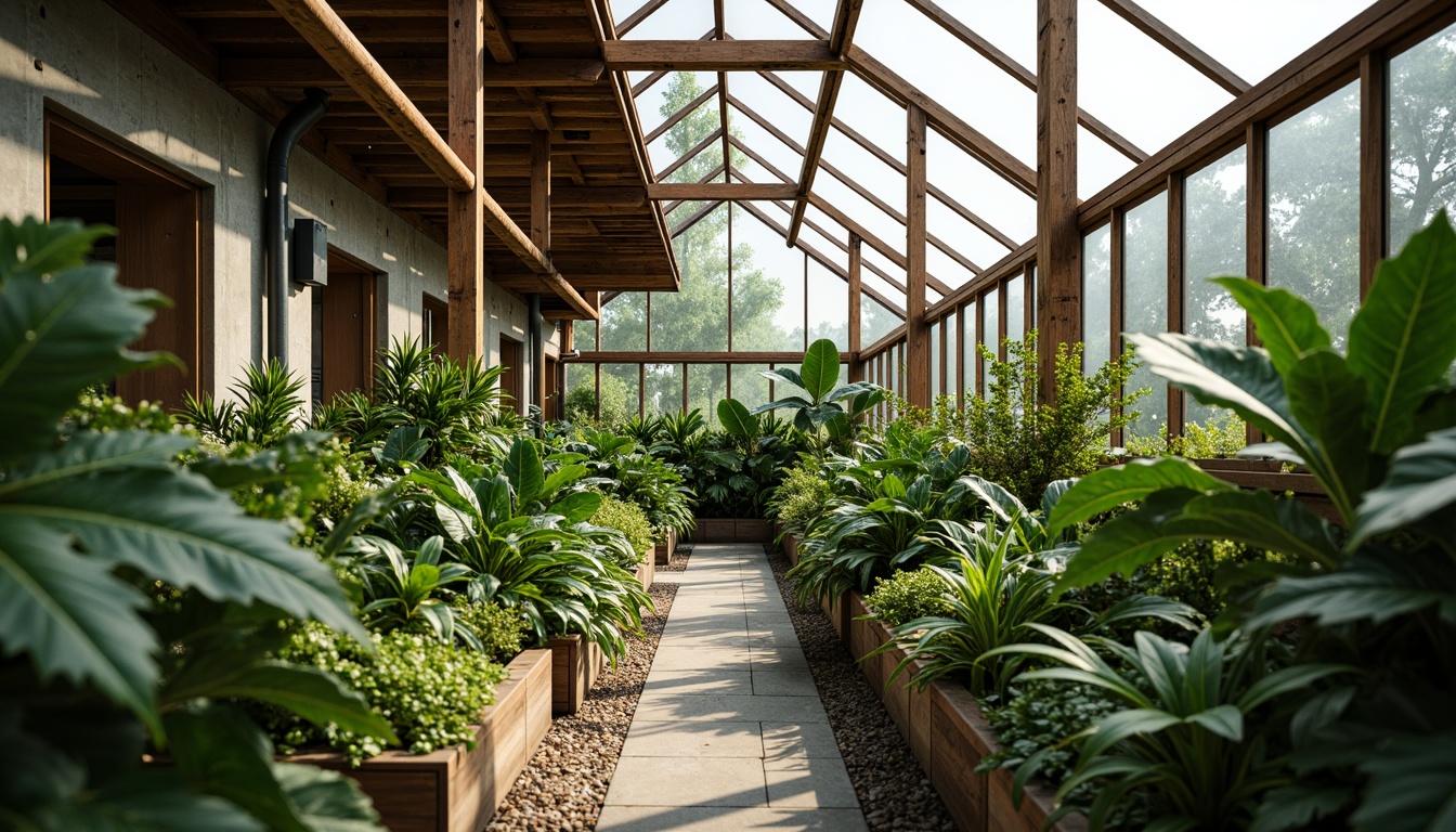 Prompt: Simple modern greenhouse, lush greenery, tropical plants, natural ventilation, wooden trellis, steel frames, transparent glass roofs, minimalist decor, industrial pipes, reclaimed wood accents, earthy tone colors, abundant natural light, soft diffused lighting, shallow depth of field, 1/1 composition, intimate close-up shots, realistic plant textures, ambient occlusion.