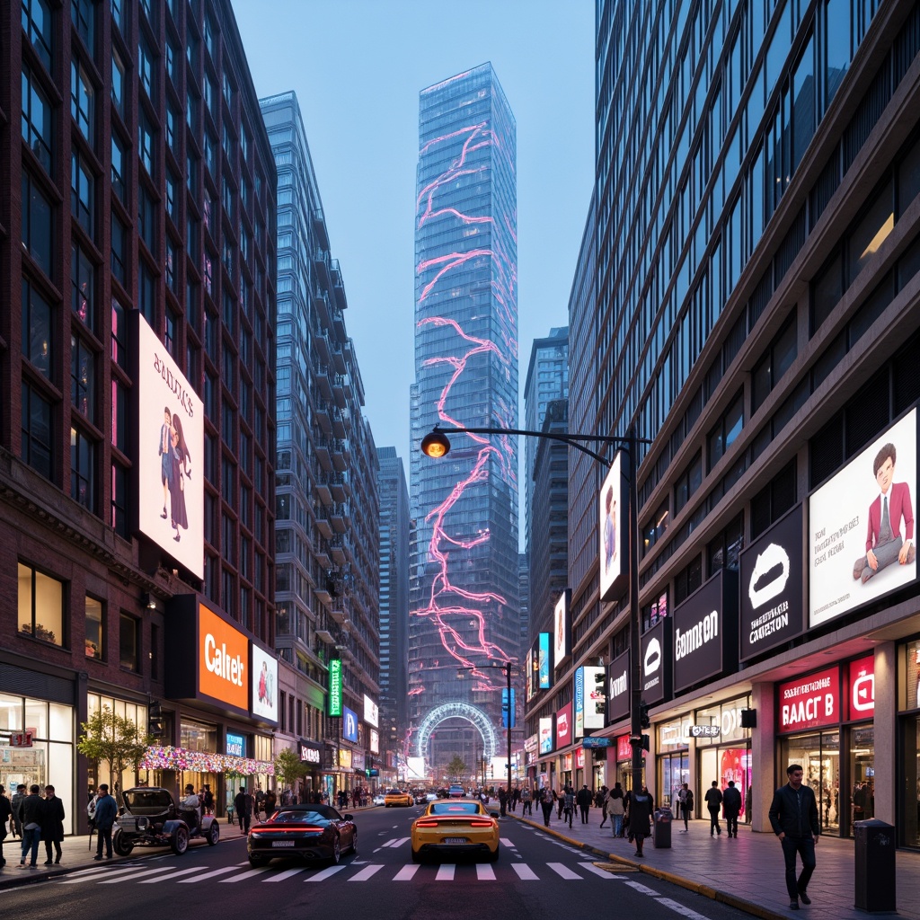 Prompt: Futuristic cityscape, neon-lit skyscrapers, sleek metallic buildings, holographic advertisements, levitating cars, robotic pedestrians, gleaming chrome accents, iridescent glass surfaces, LED strip lighting, fiber-optic installations, geometric lanterns, luminescent orbs, ambient glow, futuristic streetlights, 3D-projection mapping, cinematic lighting effects, high-contrast shadows, cyberpunk ambiance, vibrant color grading, shallow depth of field, wide-angle lens, panoramic view.