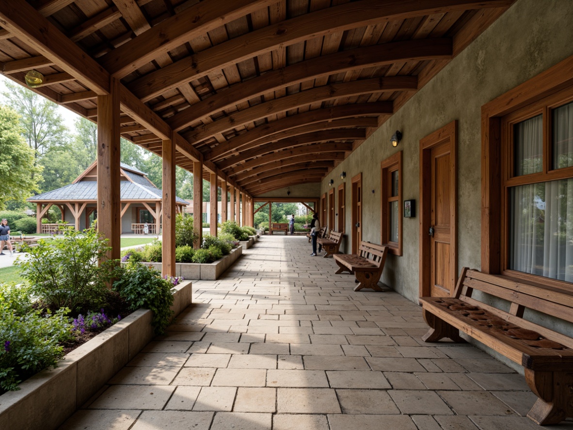 Prompt: Rustic bus station, wooden benches, natural stone flooring, earthy color palette, traditional vernacular architecture, curved metal roofs, wooden accents, vintage luggage racks, distressed leather seats, reclaimed wood planters, lush greenery, warm lighting, cozy atmosphere, shallow depth of field, 1/2 composition, soft focus, realistic textures, ambient occlusion.